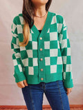 Retro Checkered Button Up Knit Cardigan - In Control Clothing