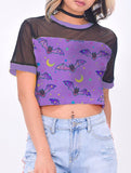 Spooky Cute Bat Mesh Crop Top - In Control Clothing