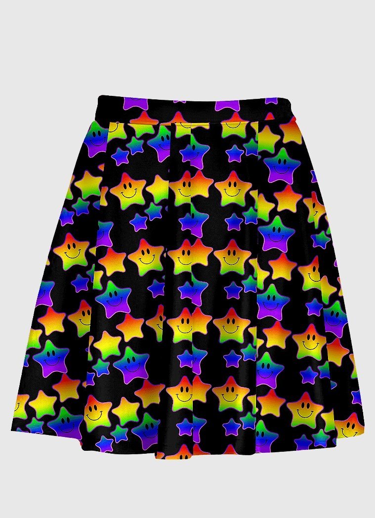Star Rainbow Road Black Skirt - In Control Clothing