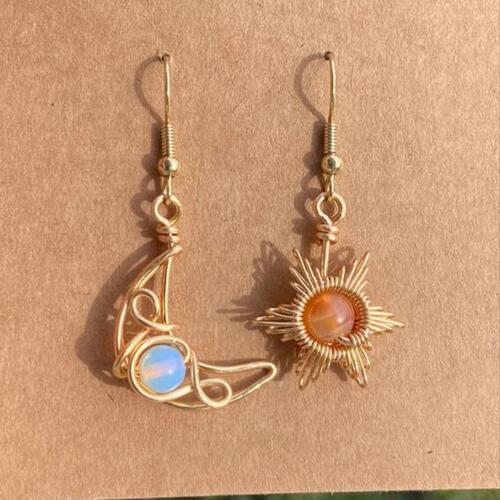Sun And Moon Beaded Alloy Earrings - In Control Clothing