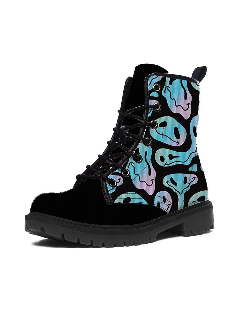 Trippy Smiley Combat Boots - In Control Clothing