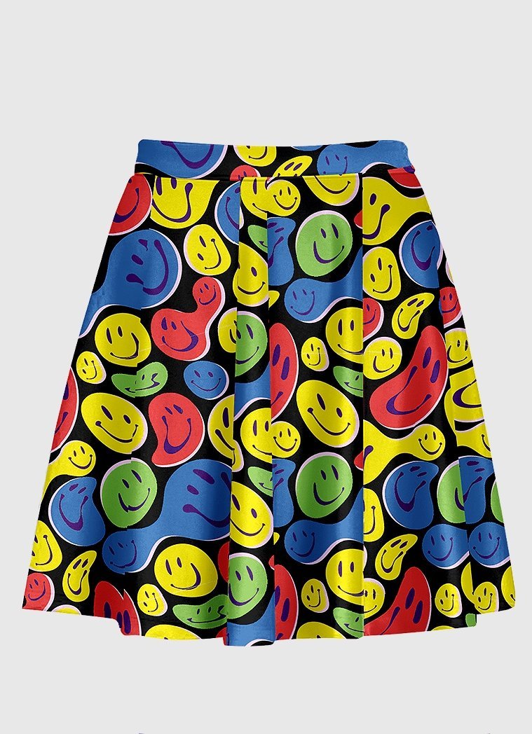 Twisted Smiley Black Flare Skirt - In Control Clothing