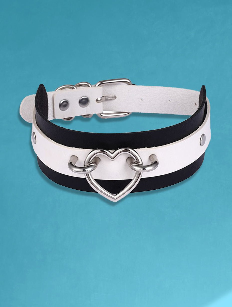 Two Tone Heart Choker Collar Necklace - In Control Clothing