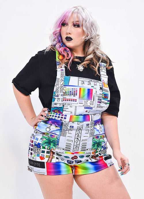 Plus Size Vaporwave Computer Glitch Overalls
