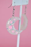 White Iridescent Moon Earrings - In Control Clothing