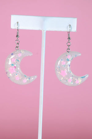 White Iridescent Moon Earrings