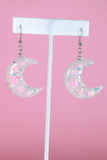 White Iridescent Moon Earrings - In Control Clothing