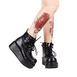Womens Black Platform Creeper Wedge Boots - In Control Clothing