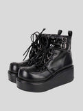 Womens Black Platform Creeper Wedge Boots - In Control Clothing