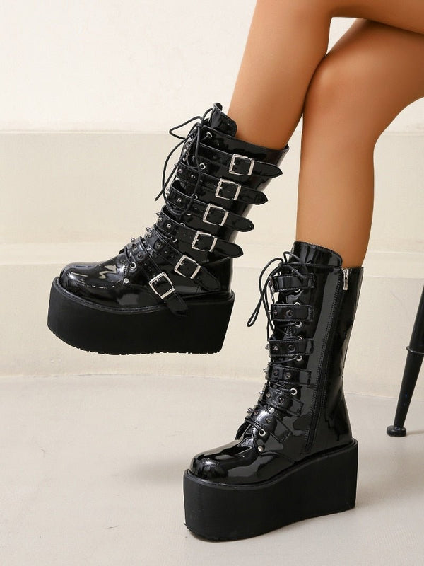 Women's Patent Leather Platform Goth Boots