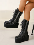 Women's Patent Leather Platform Goth Boots - In Control Clothing