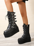 Women's Punk Black Knee High Boots - In Control Clothing